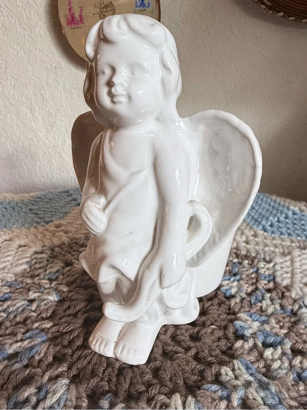 Vintage Ceramic Cherub Angel Holding a Bow and Arrow Planter